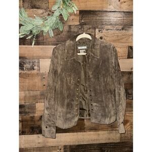 Coldwater Creek Vintage 100% Suede Leather Snap Front Jacket Brown, Size Medium